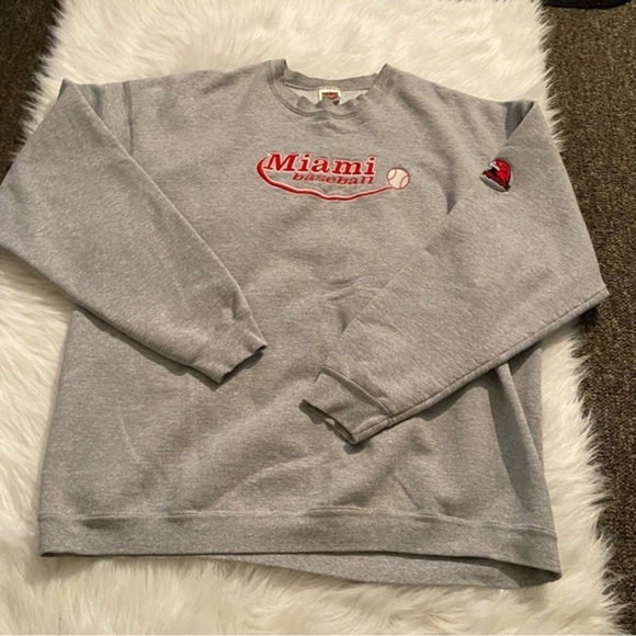 Vintage Miami Baseball Sweatshirt‎ Mens Size XXL Gray Pullover Crewneck - Picture 1 of 9